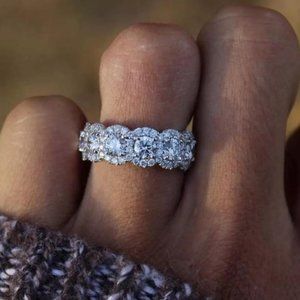 925 STERLING SILVER DIAMOND ETERNITY BAND RING, CUTE RING, SHINY RING.